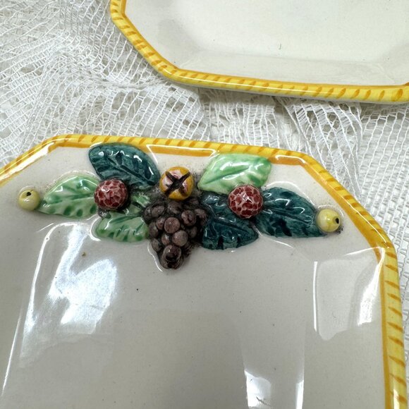 Vintage KBNY Italy Ceramic Octagonal Plates With Fruit Motif 4" dia - Picture 2 of 5